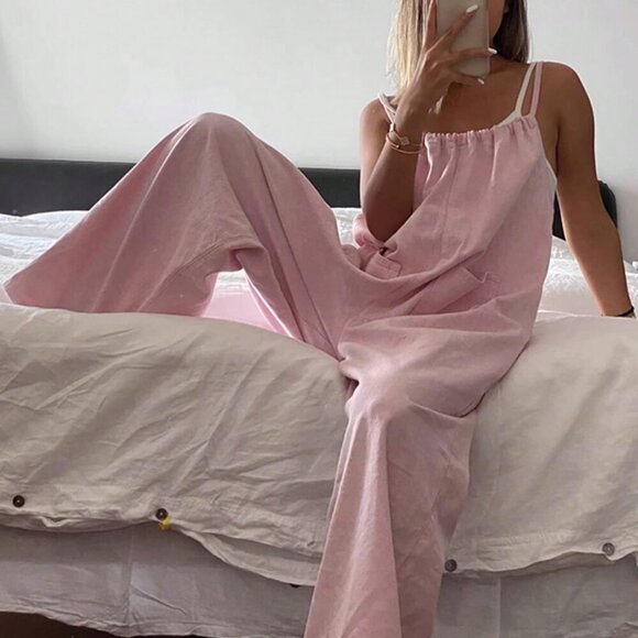 Pink Casual Women's Sleeveless Jumpsuit With Pockets - Picture 4 of 5